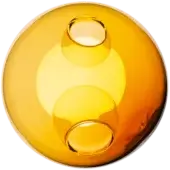 Bocci 28 pendant light, orange translucent glass, spherical form with two recessed circular apertures and glossy finish.
